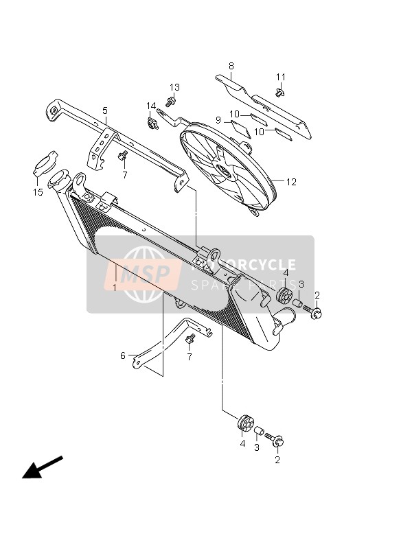 Suzuki GSR750(A) 2012 Radiator (GSR750AUE E21) voor een 2012 Suzuki GSR750(A)