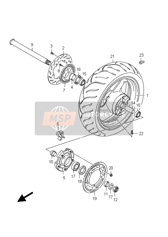 Suzuki GSF1250SA BANDIT 2012 Rear Wheel (GSF1250SA E21) for a 2012 Suzuki GSF1250SA BANDIT