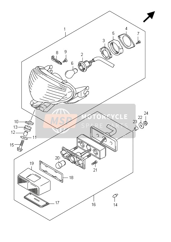 Suzuki SFV650(A) GLADIUS 2012 Lampe combinée arrière (SFV650A E21) pour un 2012 Suzuki SFV650(A) GLADIUS