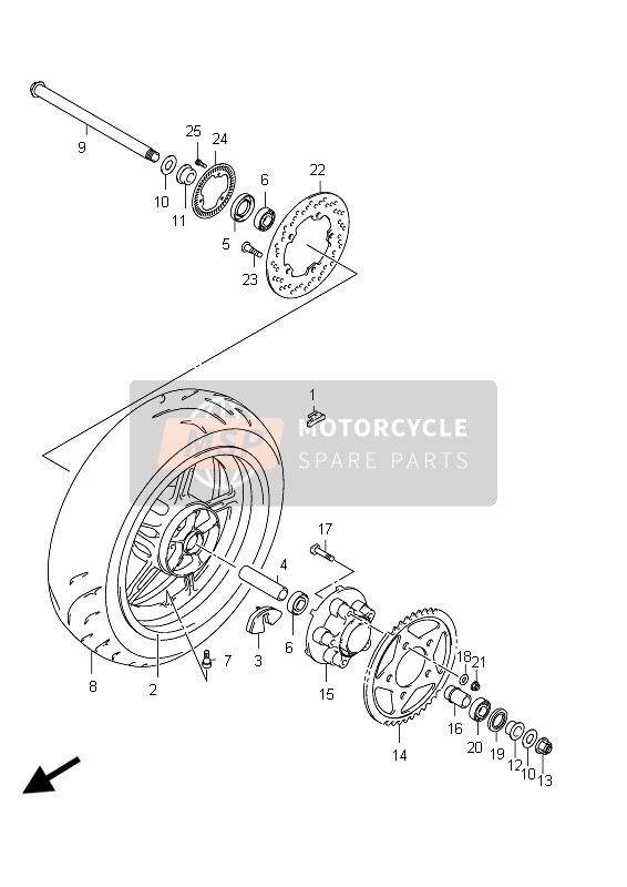 Suzuki SFV650(A) GLADIUS 2012 Rear Wheel (SFV650A E21) for a 2012 Suzuki SFV650(A) GLADIUS