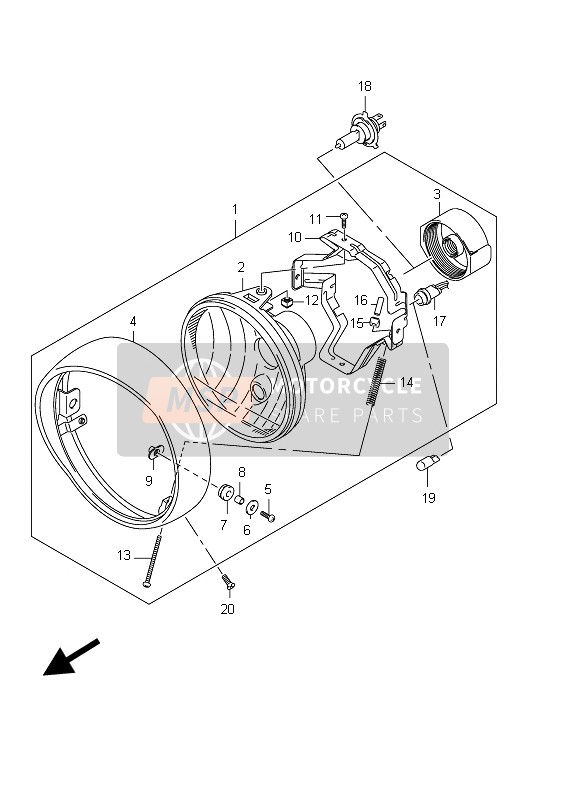 Suzuki C800 (VL800) INTRUDER 2012 Headlamp Assembly (VL800 E19) for a 2012 Suzuki C800 (VL800) INTRUDER