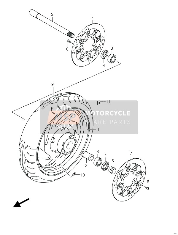 Suzuki VZR1800(N)(Z)(R) (M1800) INTRUDER 2011 Front Wheel (VZR1800 E02) for a 2011 Suzuki VZR1800(N)(Z)(R) (M1800) INTRUDER