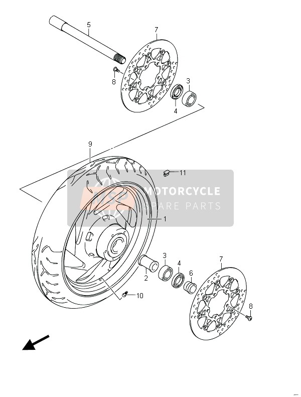 Suzuki VZR1800(N)(Z)(R) (M1800) INTRUDER 2011 Front Wheel (VZR1800Z E02) for a 2011 Suzuki VZR1800(N)(Z)(R) (M1800) INTRUDER