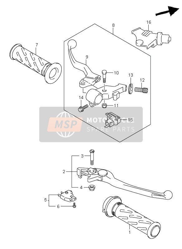 Suzuki GSF650(N)(S)(NA)(SA) BANDIT 2006 Levier de poignée pour un 2006 Suzuki GSF650(N)(S)(NA)(SA) BANDIT