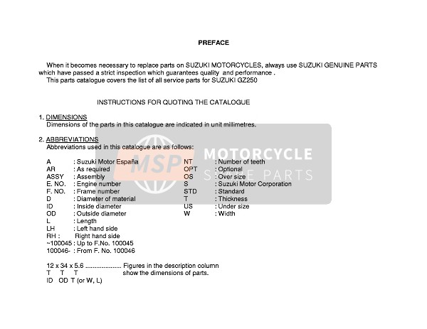 Suzuki GZ250 MARAUDER 2007 Preface 1 for a 2007 Suzuki GZ250 MARAUDER