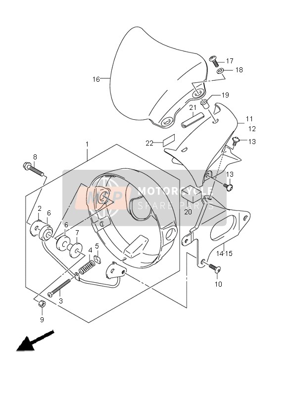 Suzuki SV650(N)(S)(NA)(SA) 2007 Carcasa del faro (SV650-U-A-UA) para un 2007 Suzuki SV650(N)(S)(NA)(SA)