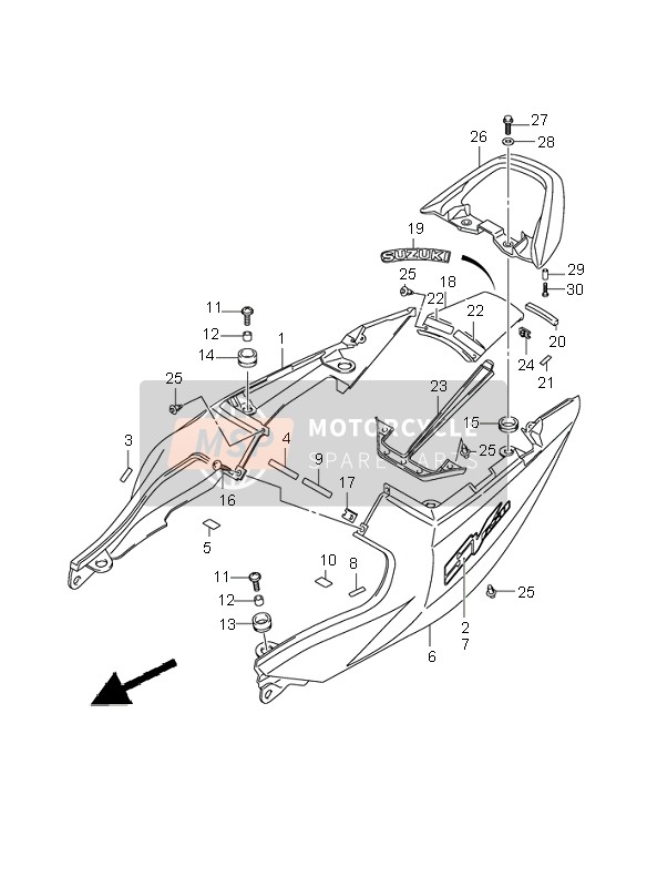 4550117G114CX, Cover, Seat Tail, R  (Black), Suzuki, 0