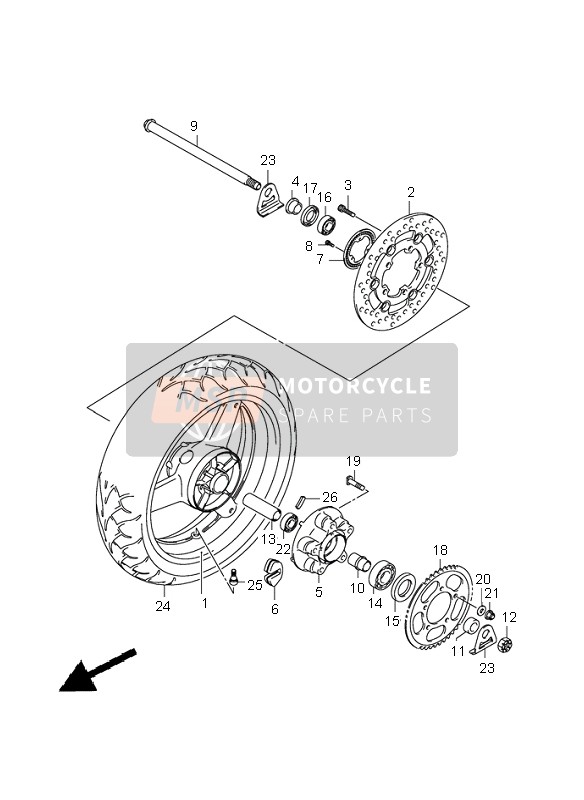 Suzuki SV650(N)(S)(NA)(SA) 2007 Rueda trasera (SV650A-UA-SA-SUA) para un 2007 Suzuki SV650(N)(S)(NA)(SA)