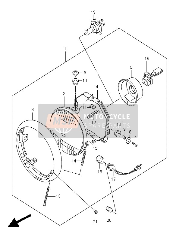 Suzuki VL250 INTRUDER 2007 Lampe Frontale (E19) pour un 2007 Suzuki VL250 INTRUDER