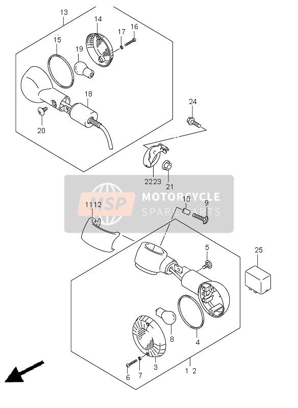 Suzuki VL250 INTRUDER 2007 Lámpara de señal de giro para un 2007 Suzuki VL250 INTRUDER