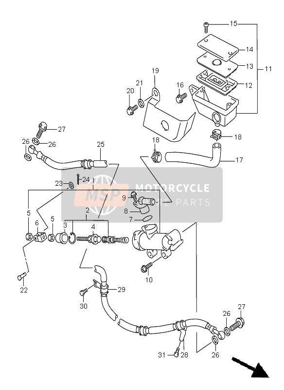 Suzuki VL1500 INTRUDER LC 2007 Hoofdremcilinder achter voor een 2007 Suzuki VL1500 INTRUDER LC