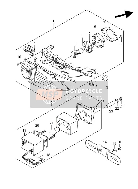 Suzuki GSF650(N)(S)(NA)(SA) BANDIT 2008 Combinatielamp achter voor een 2008 Suzuki GSF650(N)(S)(NA)(SA) BANDIT