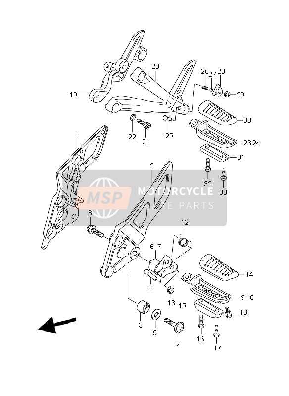 Suzuki GSF1250(N)(A)(S)(SA) BANDIT 2009 Footrest for a 2009 Suzuki GSF1250(N)(A)(S)(SA) BANDIT