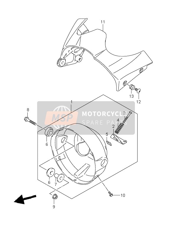 Suzuki GSF1250(N)(A)(S)(SA) BANDIT 2009 Headlamp Housing (GSF1250-A) for a 2009 Suzuki GSF1250(N)(A)(S)(SA) BANDIT