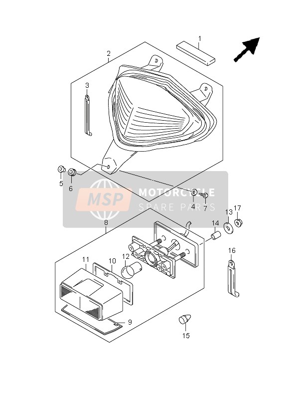 Suzuki GSX1300BK(A) B-KING 2009 Lampe combinée arrière pour un 2009 Suzuki GSX1300BK(A) B-KING