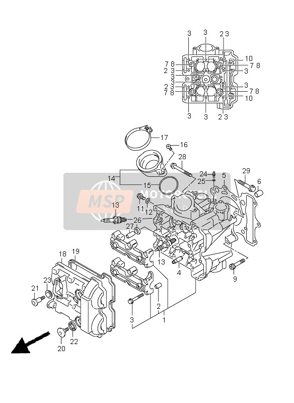 Suzuki SV650(N)(S)(NA)(SA) 2009 Cabeza de cilindro (Frente) para un 2009 Suzuki SV650(N)(S)(NA)(SA)