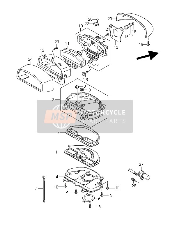 Suzuki VZR1800R(N)(Z)(R2) (M1800) INTRUDER 2009 Snelheidsmeter (VZR1800N-NUF) voor een 2009 Suzuki VZR1800R(N)(Z)(R2) (M1800) INTRUDER