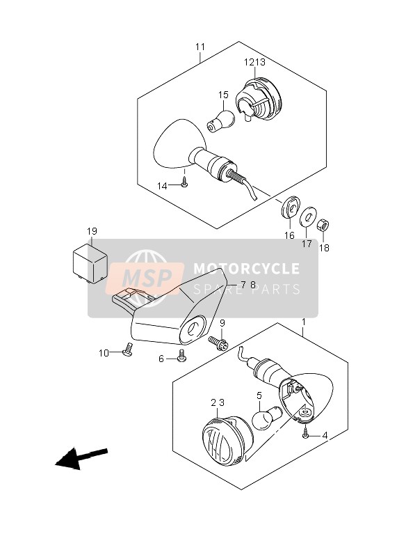 Suzuki VZR1800R(N)(Z)(R2) (M1800) INTRUDER 2009 Turn Signal Lamp (VZR1800Z-ZUF) for a 2009 Suzuki VZR1800R(N)(Z)(R2) (M1800) INTRUDER