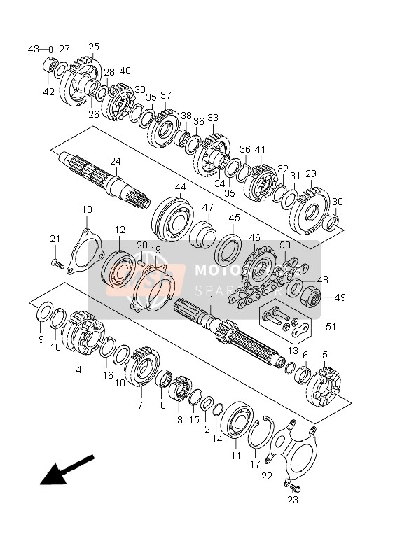 Suzuki GSF650(N)(S)(NA)(SA) BANDIT 2010 Transmissie voor een 2010 Suzuki GSF650(N)(S)(NA)(SA) BANDIT