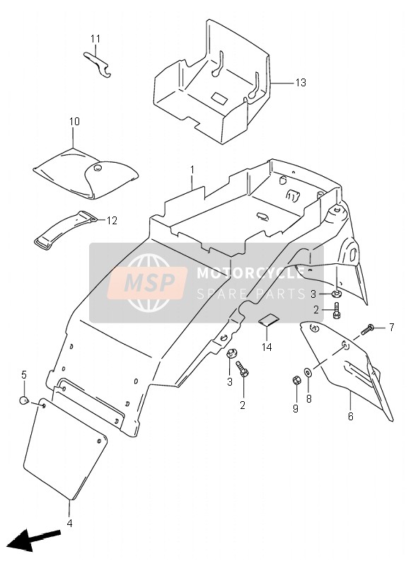 Suzuki RF900R 1996 Guardabarros trasero para un 1996 Suzuki RF900R