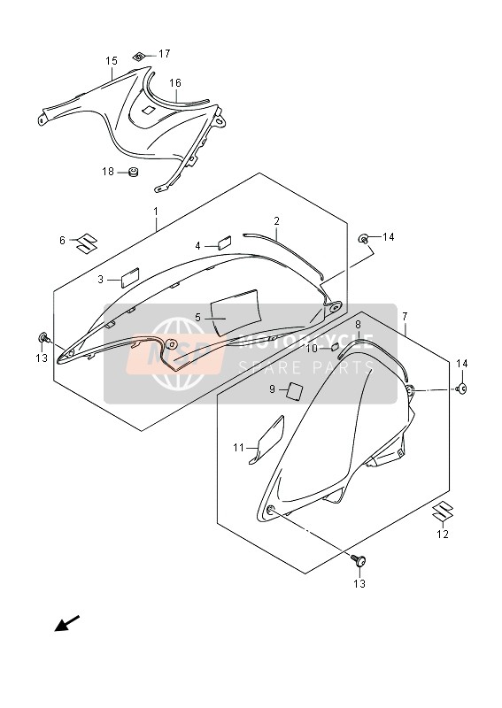 4418011J00YYG, Cover, Side Lh (Red), Suzuki, 0