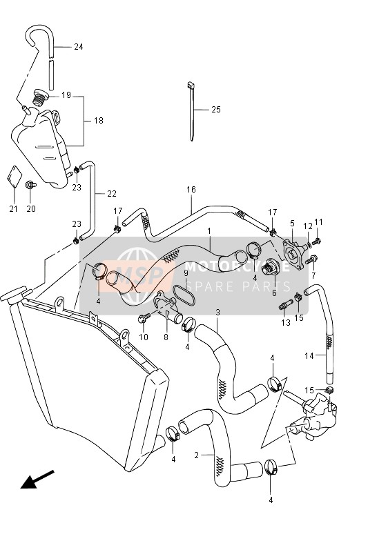 Suzuki GSX-R1000 2015 Radiator Slang voor een 2015 Suzuki GSX-R1000