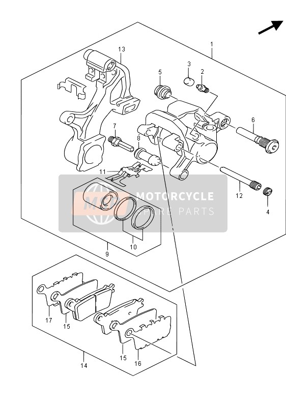 Suzuki GSX-R600 2015 BREMSSATTEL HINTEN für ein 2015 Suzuki GSX-R600