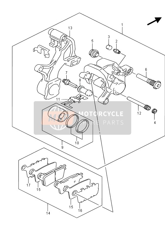 Suzuki GSX-R750 2015 Rear Caliper for a 2015 Suzuki GSX-R750