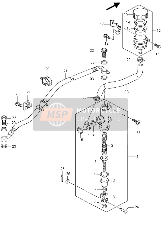 Suzuki GSX-R750 2015 Maître-cylindre arrière pour un 2015 Suzuki GSX-R750