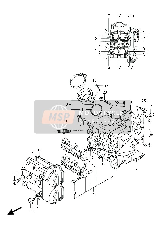 Suzuki SFV650(A) GLADIUS 2015 Culasse (De face) pour un 2015 Suzuki SFV650(A) GLADIUS