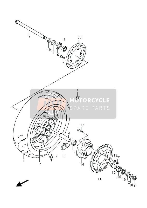 Suzuki SFV650(A) GLADIUS 2015 Rear Wheel (SFV650) for a 2015 Suzuki SFV650(A) GLADIUS