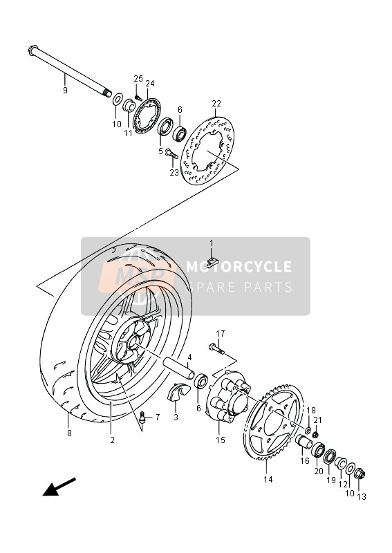 Suzuki SFV650(A) GLADIUS 2015 Rear Wheel (SFV650UA) for a 2015 Suzuki SFV650(A) GLADIUS