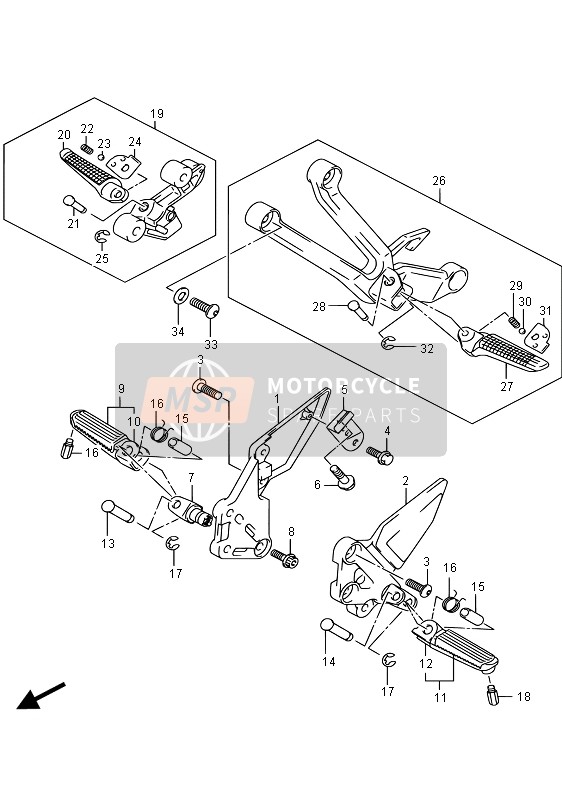 Suzuki SV650S 2015 Reposapiés para un 2015 Suzuki SV650S