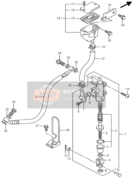 Suzuki SV650S 2015 Pompa freno posteriore per un 2015 Suzuki SV650S