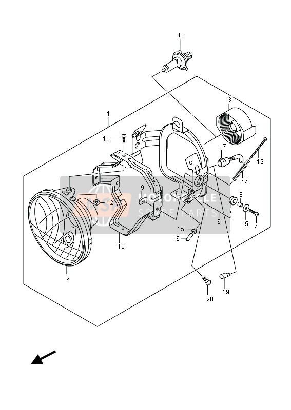 Suzuki VL1500BT INTRUDER 2015 Lampada frontale (E02) per un 2015 Suzuki VL1500BT INTRUDER