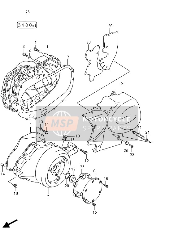 Suzuki VZR1800(BZ) (M1800) INTRUDER 2015 Tapa del cárter (VZR1800UF E19) para un 2015 Suzuki VZR1800(BZ) (M1800) INTRUDER