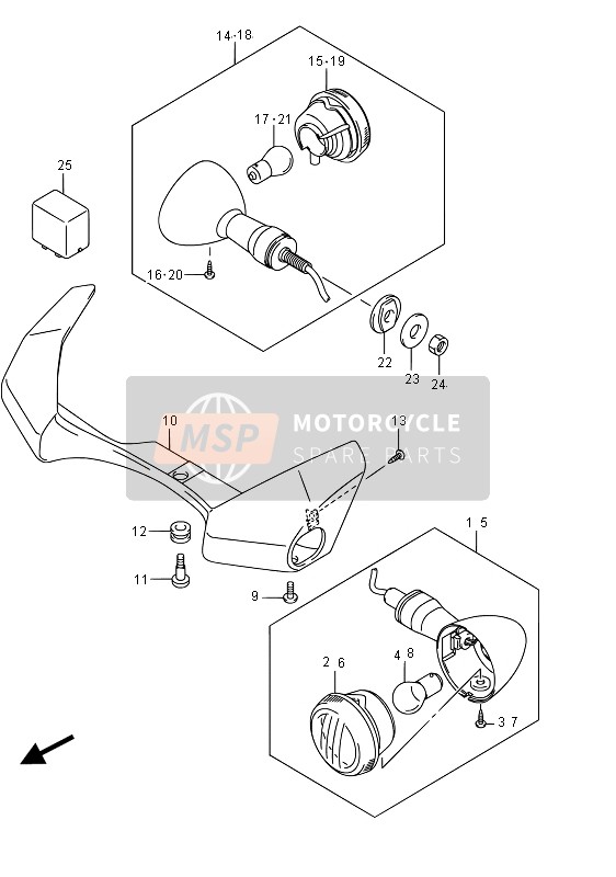 Suzuki VZR1800(BZ) (M1800) INTRUDER 2015 Lámpara de señal de giro (VZR1800BZ E02) para un 2015 Suzuki VZR1800(BZ) (M1800) INTRUDER