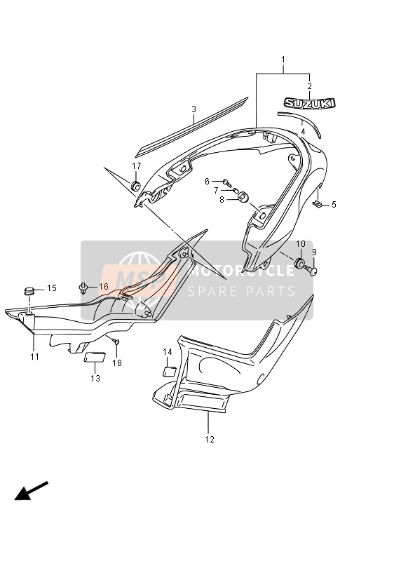 Suzuki VZR1800(BZ) (M1800) INTRUDER 2015 Rear Fender (VZR1800BZ E02) for a 2015 Suzuki VZR1800(BZ) (M1800) INTRUDER