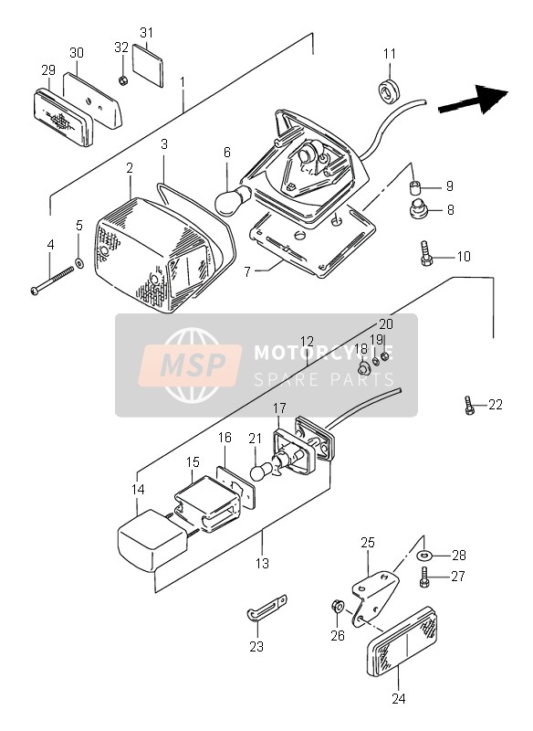 Suzuki VS800 INTRUDER 1996 Lámpara de combinación trasera para un 1996 Suzuki VS800 INTRUDER