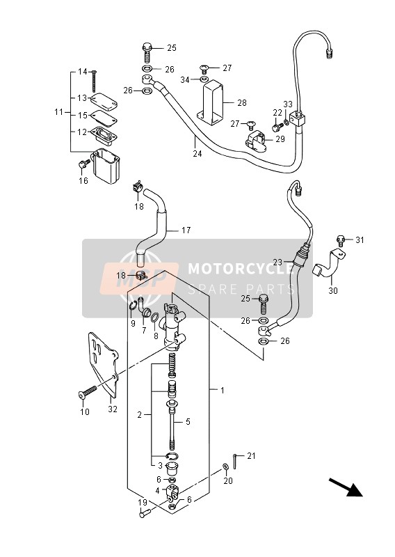 Suzuki DL1000A V-STROM 2016 Cilindro maestro trasero para un 2016 Suzuki DL1000A V-STROM