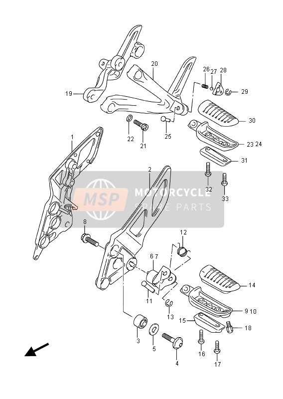 Suzuki GSX1250FA 2016 Voetsteun voor een 2016 Suzuki GSX1250FA