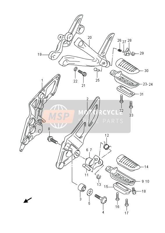 Suzuki GSF1250SA BANDIT 2014 Reposapiés para un 2014 Suzuki GSF1250SA BANDIT