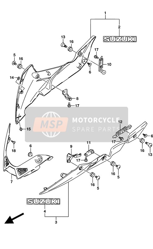 9448013K00YKV, Cowling, Under Lh (Black), Suzuki, 0