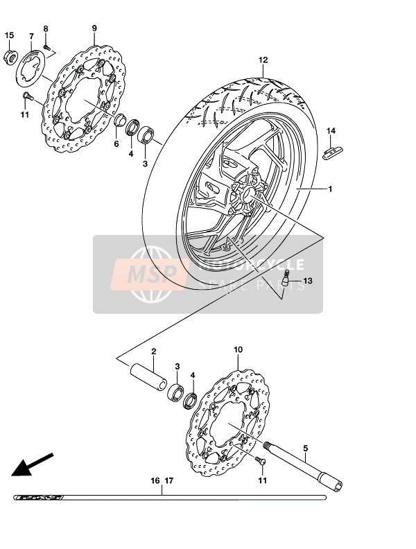 Suzuki GSX-S750A(Z) 2017 Front Wheel (GSX-S750AZ) for a 2017 Suzuki GSX-S750A(Z)