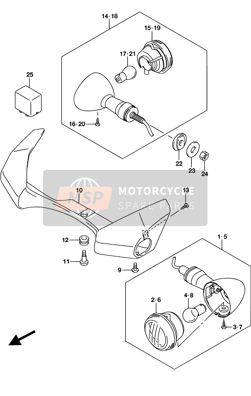 Suzuki VZR1800(BZ) INTRUDER 2017 Richtingaanwijzer lamp (VZR1800BZ E02) voor een 2017 Suzuki VZR1800(BZ) INTRUDER