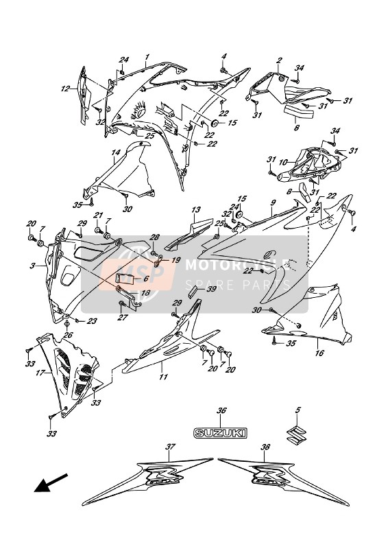 6819523K70YUH, Tape,Side Cowl.L GSX-R125/L8, Suzuki, 0