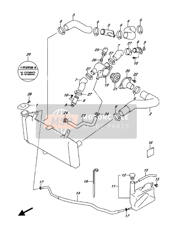 Suzuki SV650A 2018 Radiator slang (SV650A E19) voor een 2018 Suzuki SV650A