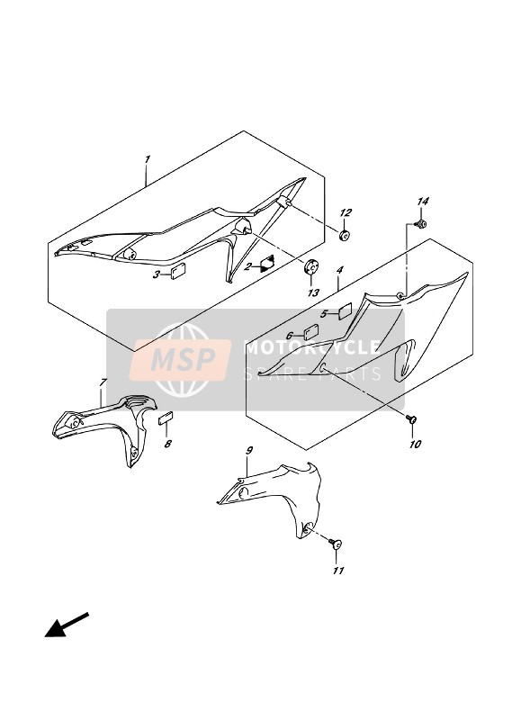 Suzuki SV650A 2018 Copertura centrale del telaio per un 2018 Suzuki SV650A