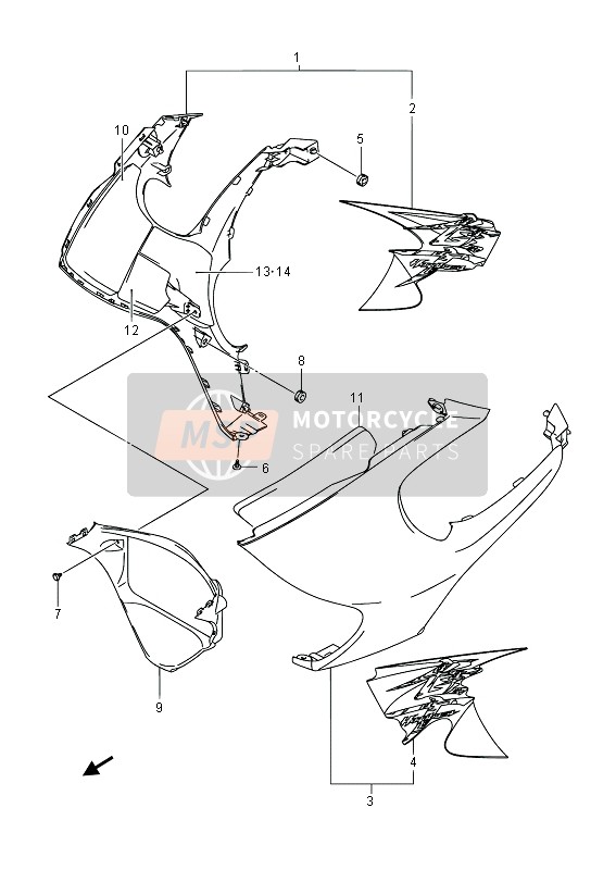 9445015H50YLF, Cowling, Side Rh (Gray), Suzuki, 0