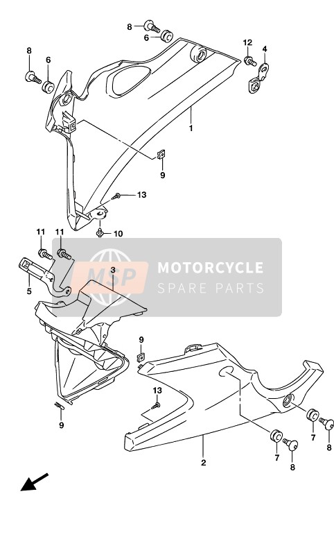 9449123KA0YVU, Cowling,Under Rh GSX-S125/L9, Suzuki, 0